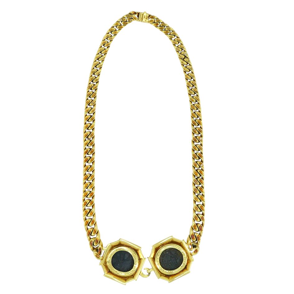 Vintage Bvlgari 18k Gold Monete Double Ancient Coin Necklace