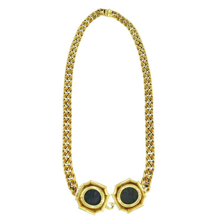 Vintage Bvlgari 18k Gold Monete Double Ancient Coin Necklace