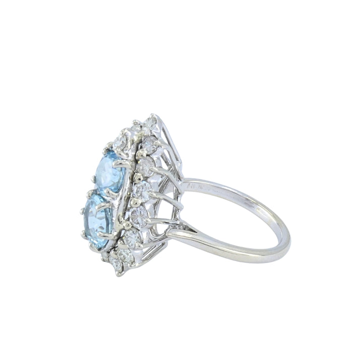 18k White Gold Aquamarine Diamond Elongated Halo Ring