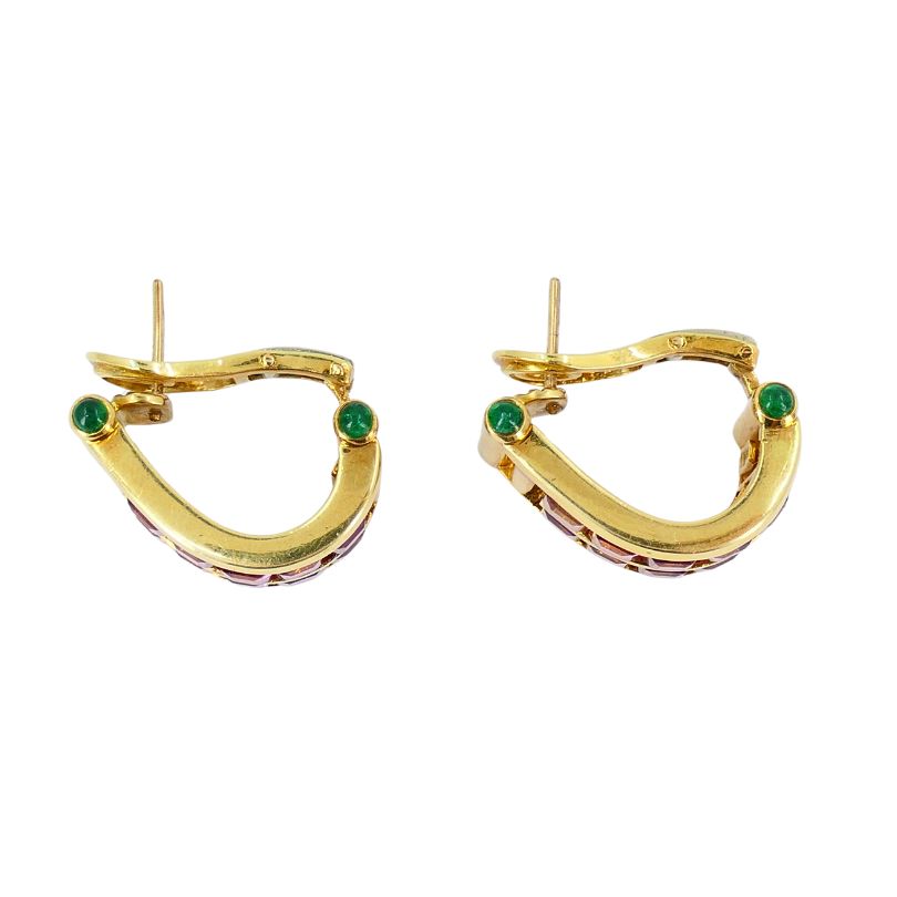 Vintage Bulgari 18k Gold Emerald Pink Tourmaline Earrings