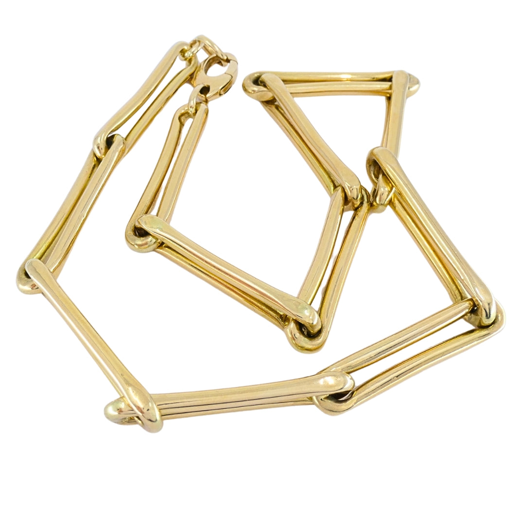 14k Gold Italian Elongated Bar Link Chain Necklace