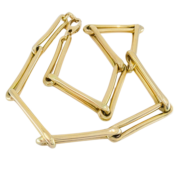 14k Gold Italian Elongated Bar Link Chain Necklace