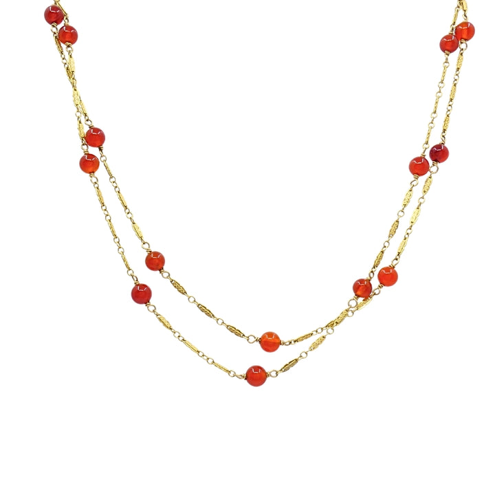 Vintage 14k Gold Carnelian Bead Necklace