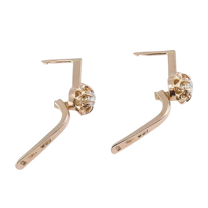 Vintage 14k Soviet Rose Gold Diamond Flower Earrings
