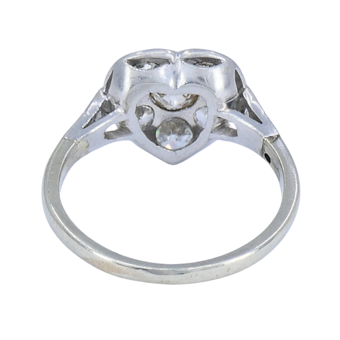 Vintage Art Deco Diamond Heart Cluster Ring 10k Gold Platinum