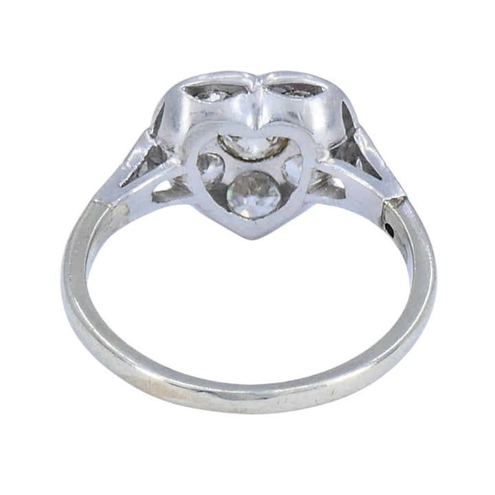 Vintage Art Deco Diamond Heart Cluster Ring 10k Gold Platinum