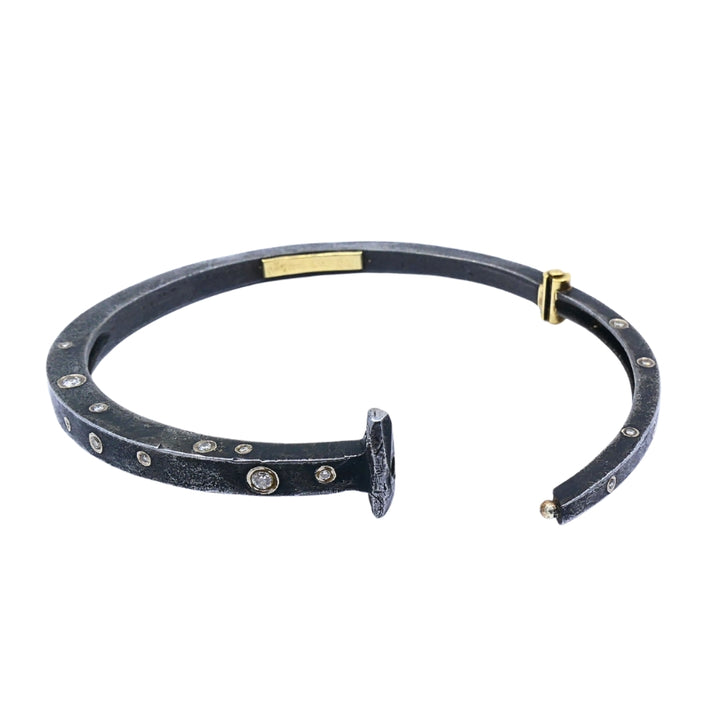 Modern Silver 18k Gold Bangle Bracelet Diamond Accents