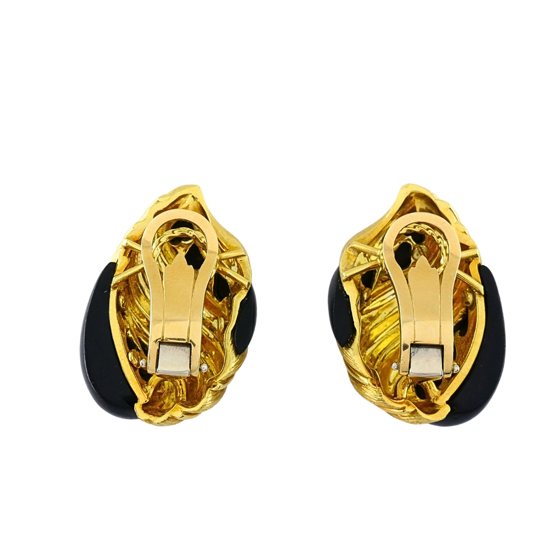 Henry Dunay 18k Gold Ebony Wood Clip-On Earrings, Vintage 1980s
