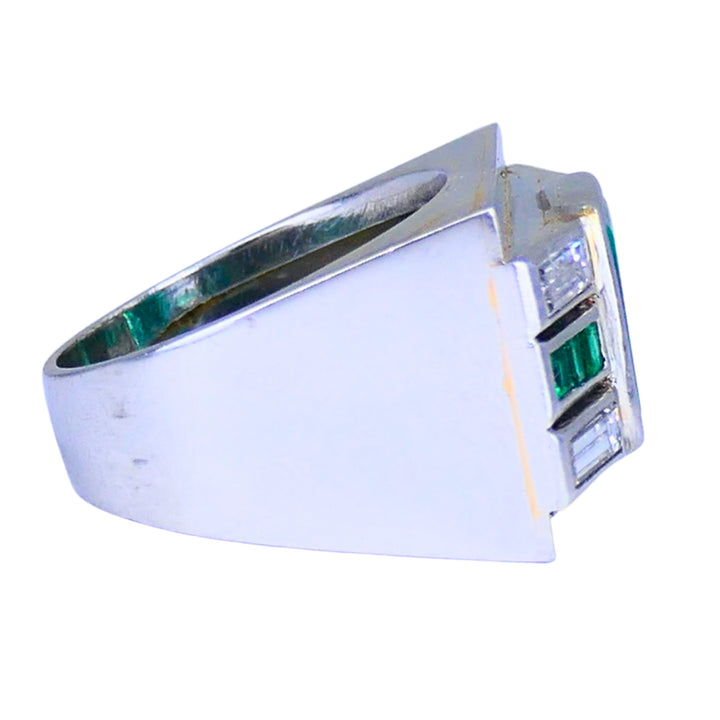 Emerald Diamond Ring Art Deco Revival Platinum Ring French