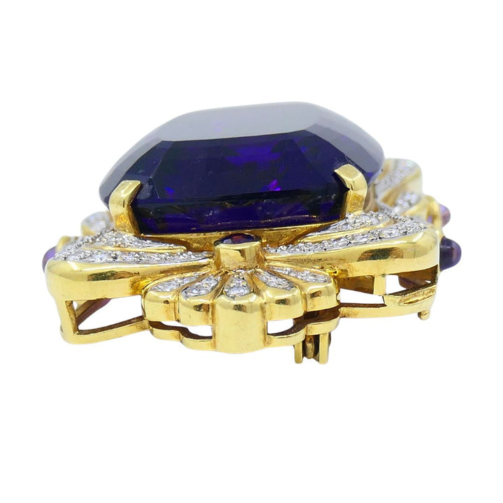 Vintage 18k Two-tone Gold Siberian Amethyst Diamond Pin Brooch