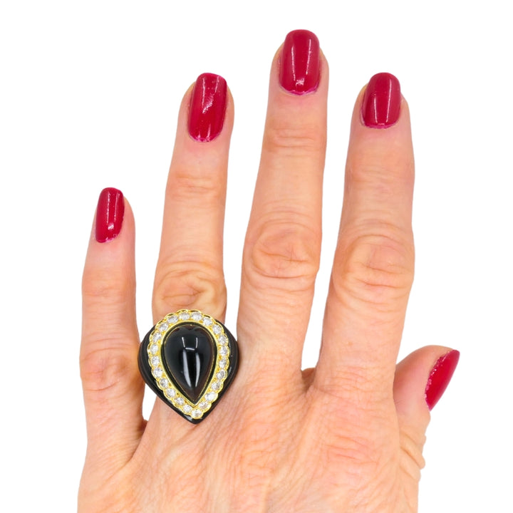 Vintage Tallarico 18k Gold Onyx Ring Diamond Estate Jewelry