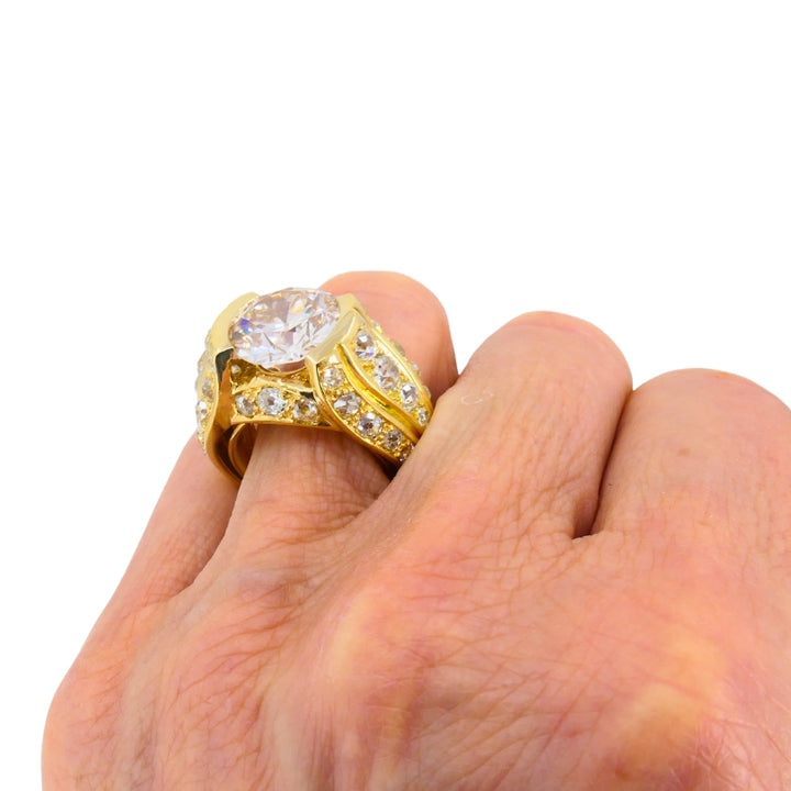 1950s Ring 18k Gold Cocktail Ring Old European Cut Diamond