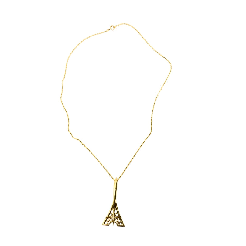 Fred Paris 18k Gold Eiffel Tower Pendant Necklace