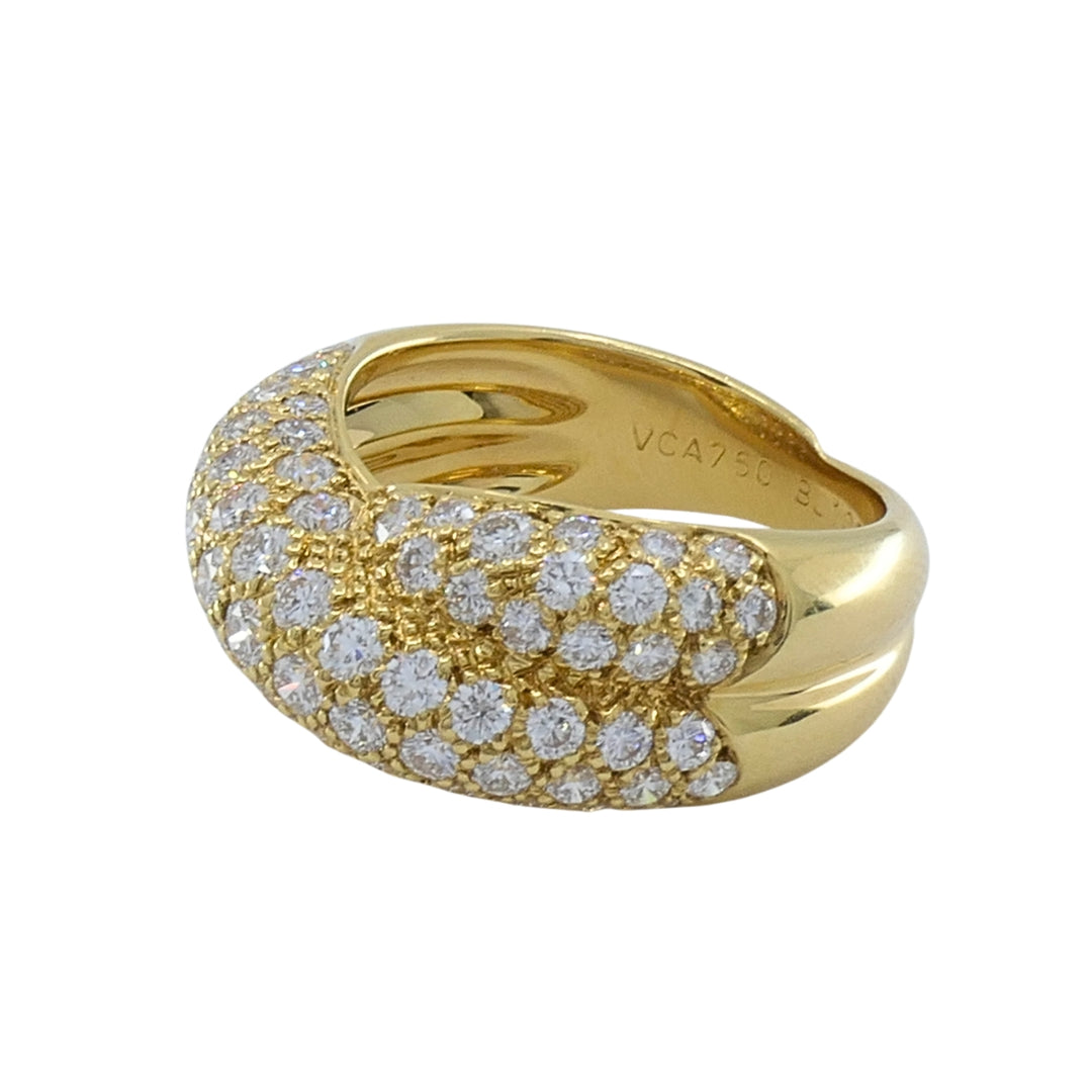 Van Cleef & Arpels 18k Gold Pavé Diamond Bombé Crossover Ring