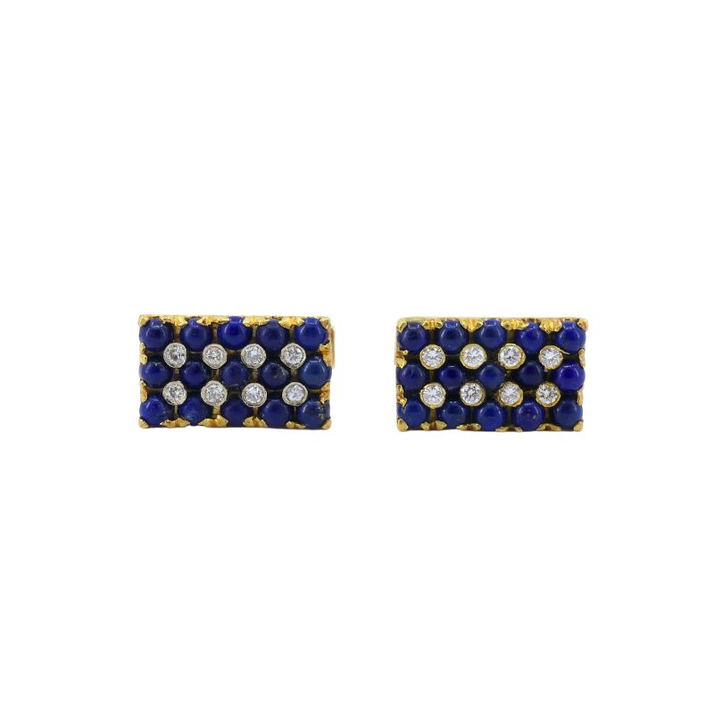 Vintage Cartier NY Gold Lapis Lazuli Diamond Cuff Link Set