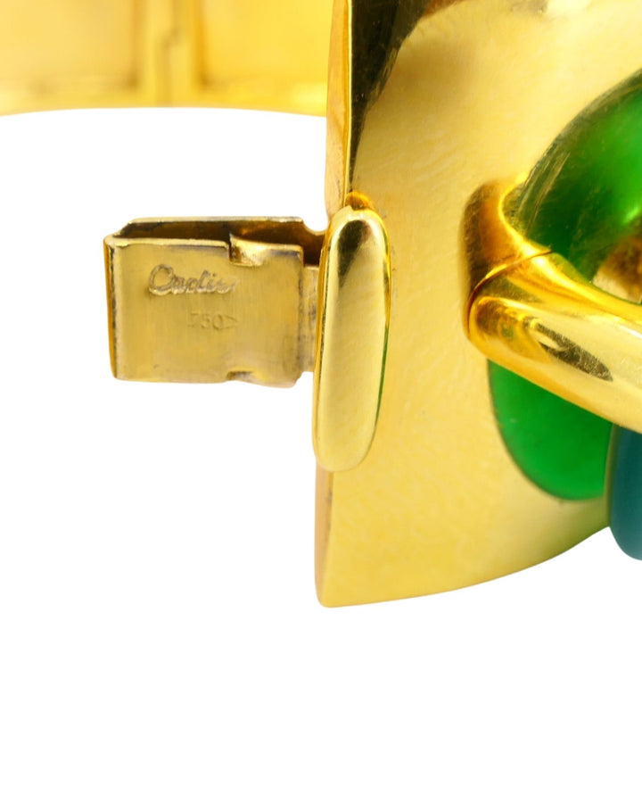 Aldo Cipullo for Cartier Hinged Bangle Bracelet 18k Gold Onyx Chrysophrase