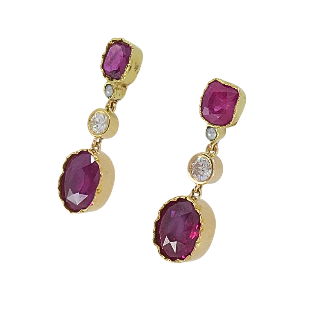 14k Gold Ruby Diamond Earrings Dangle Earrings