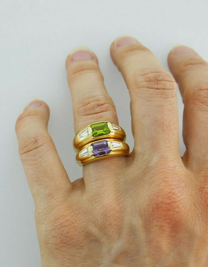 A pair of Pepi 18k Yellow Gold Amethyst Tourmaline Diamond Rings