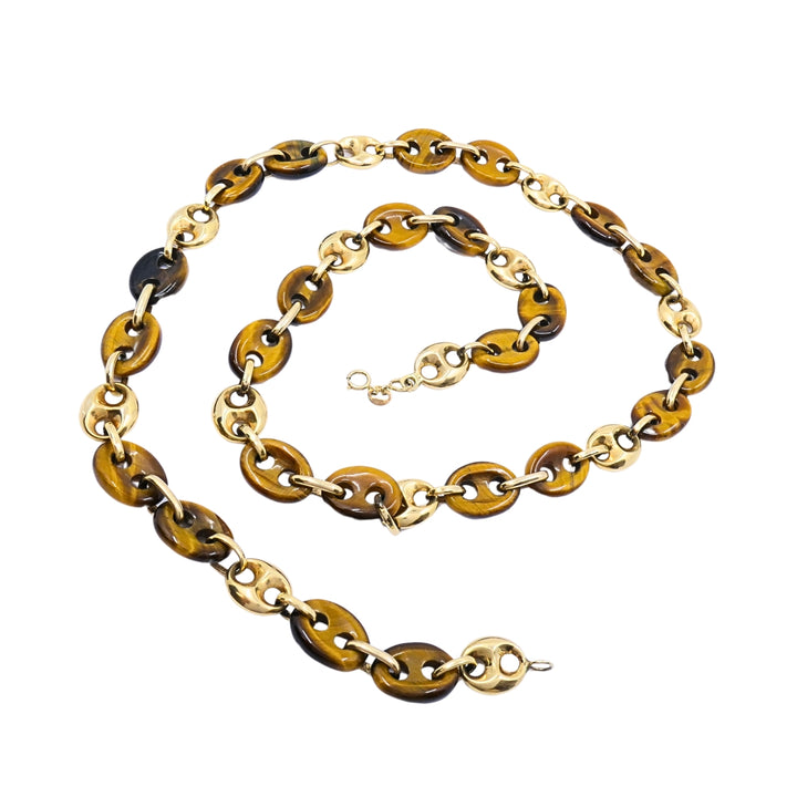 Vintage 14k Gold Tiger's Eye Mariner Link Necklace