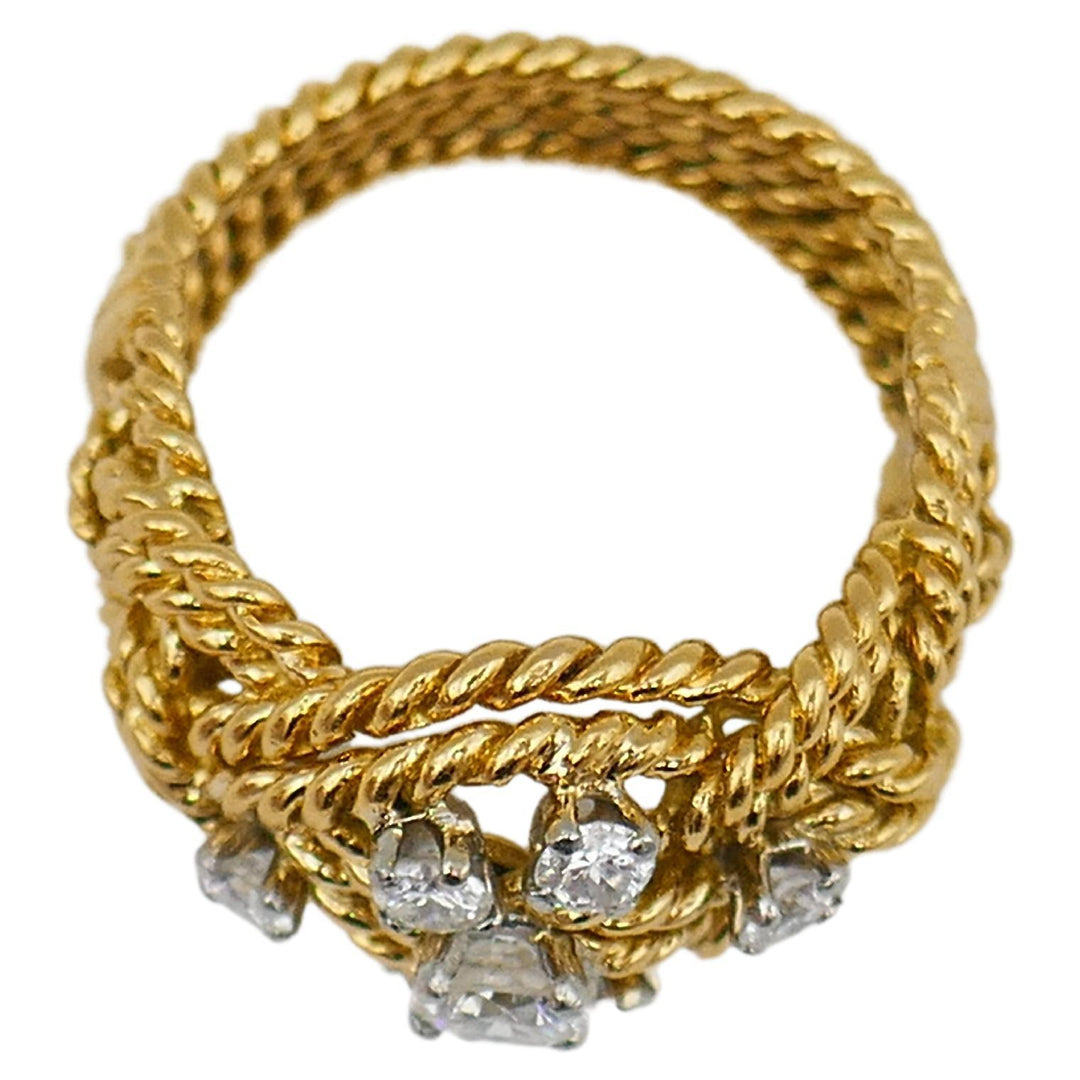 French Vintage Diamond Gold Braided Rope Ring