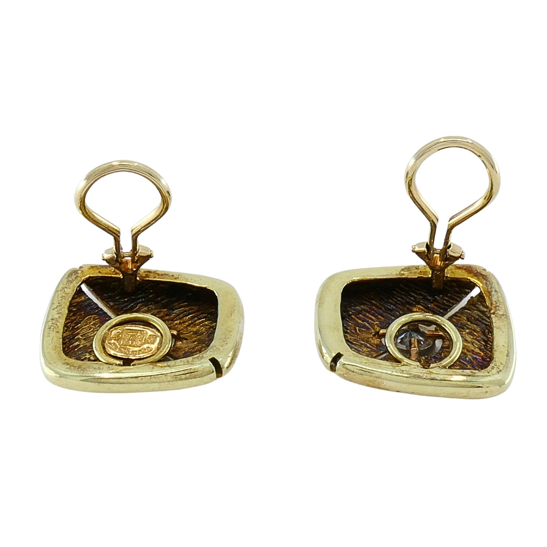 Vintage 14k Gold Diamond Earrings Square Cushion Design Clip-On