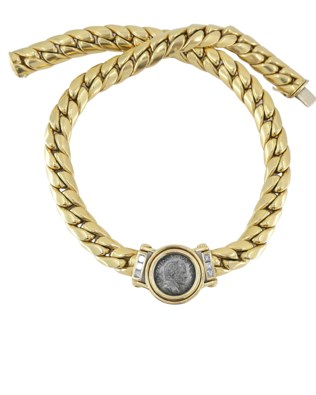 Carlo Weingrill 18k Gold Chain Diamond Roman Coin Necklace