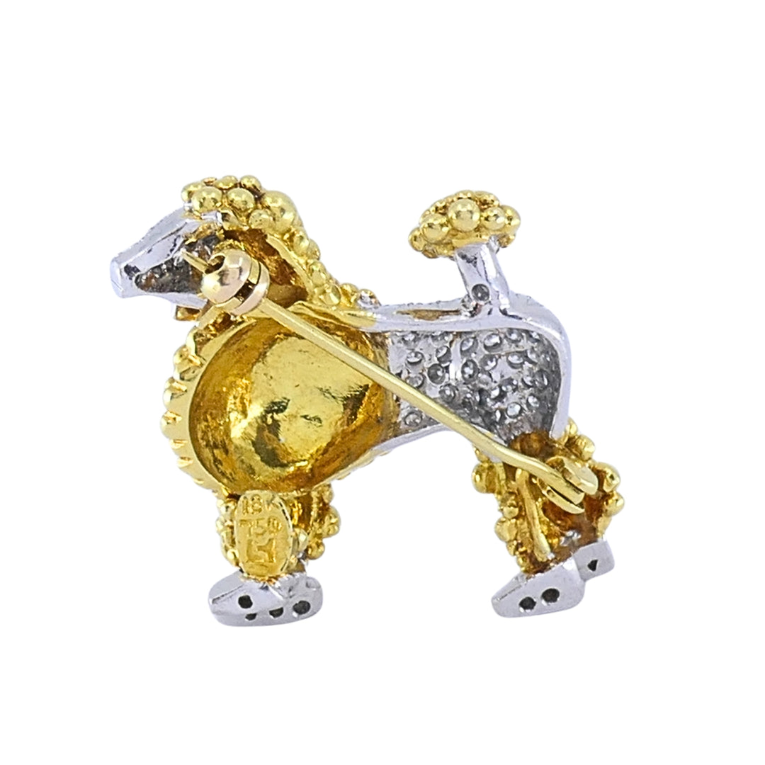 Vintage 18k Two-Tone Gold Pavé Diamond Poodle Brooch