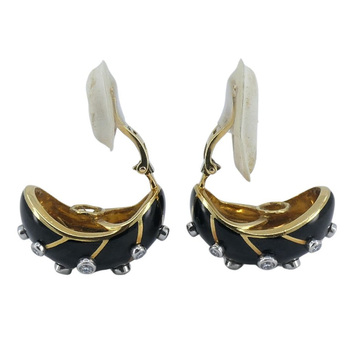 Jean Schlumberger Tiffany & Co. 18k Gold Platinum Enamel Diamond Banana Earrings