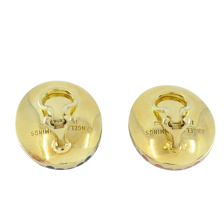 Angela Cummings 18k Gold Mother-of-Pearl Onyx Coral Inlay Dot Dome Earrings