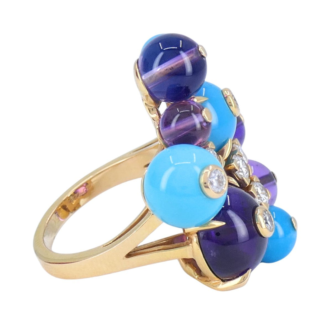 Cartier Délices de Goa 18k Rose Gold Diamond Turquoise Amethyst Ring