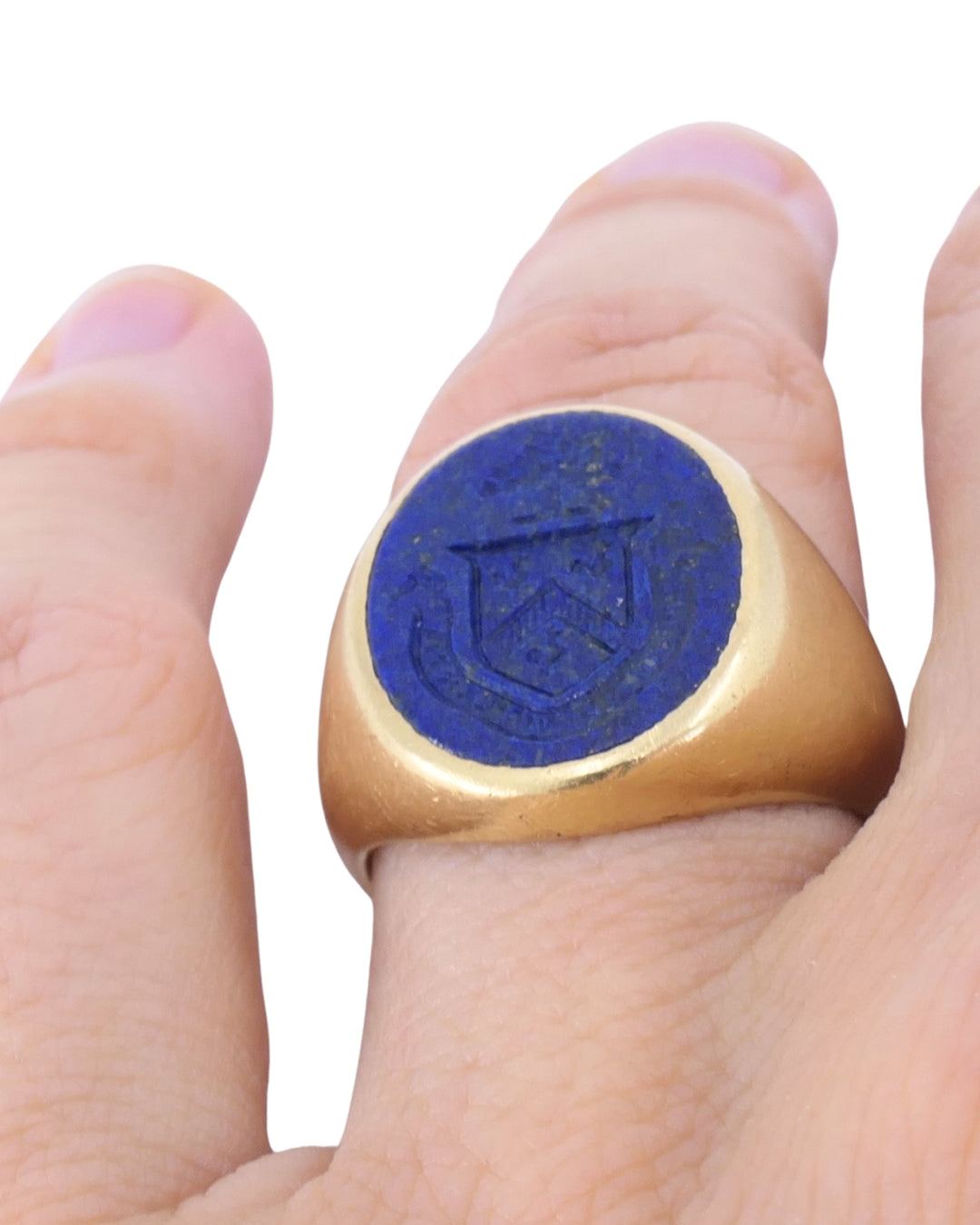 Tiffany & Co. 14k Gold Ring Carved Lapis Lazuli Vintage Signet Ring