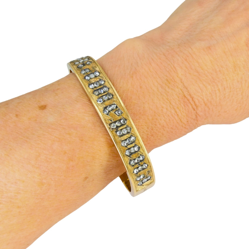 Victorian Imperial Russian 14k Gold Bracelet Rose Cut Diamonds Antique Estate Jewelry