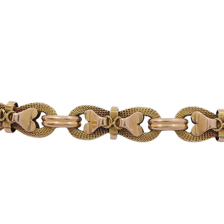 Victorian 18k Gold Mesh Link Necklace Heart Bow Motifs
