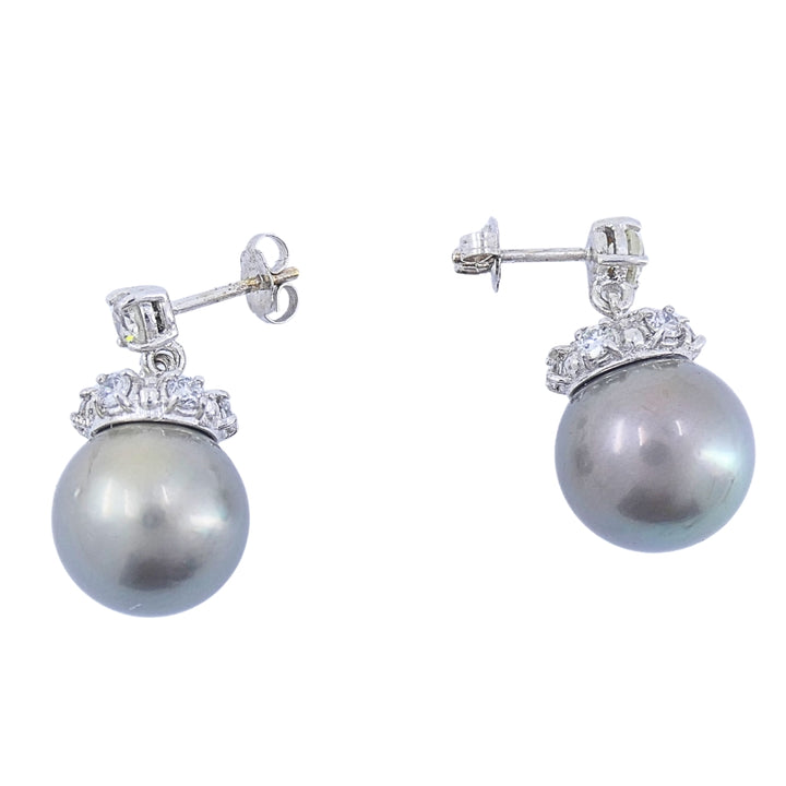 Tahitian Pearl Diamond 14k Gold Stud Earrings