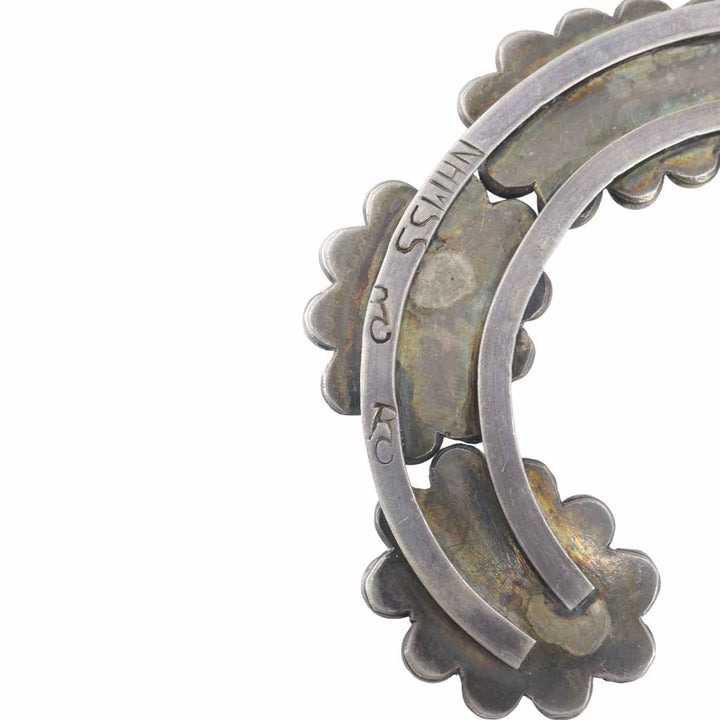 Navajo Sterling Silver Turquoise Signed Squash Blossom Necklace