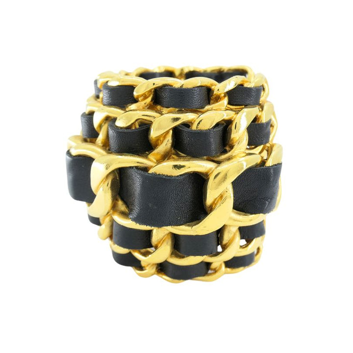 Vintage Chanel 1991 Gold Leather Cuff Bracelet