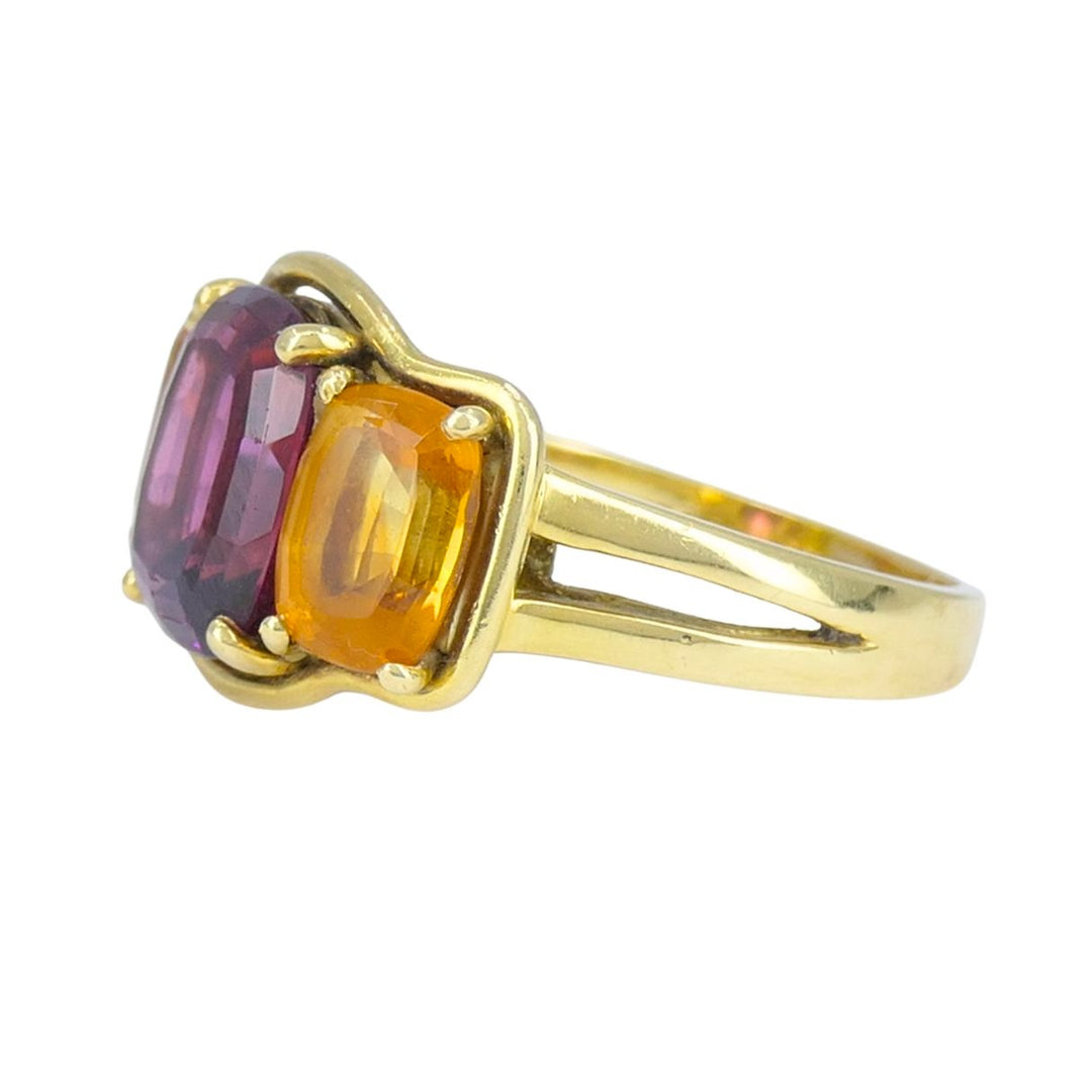Verdura 18k Gold Rubellite and Madeira Citrine Three Stone Ring