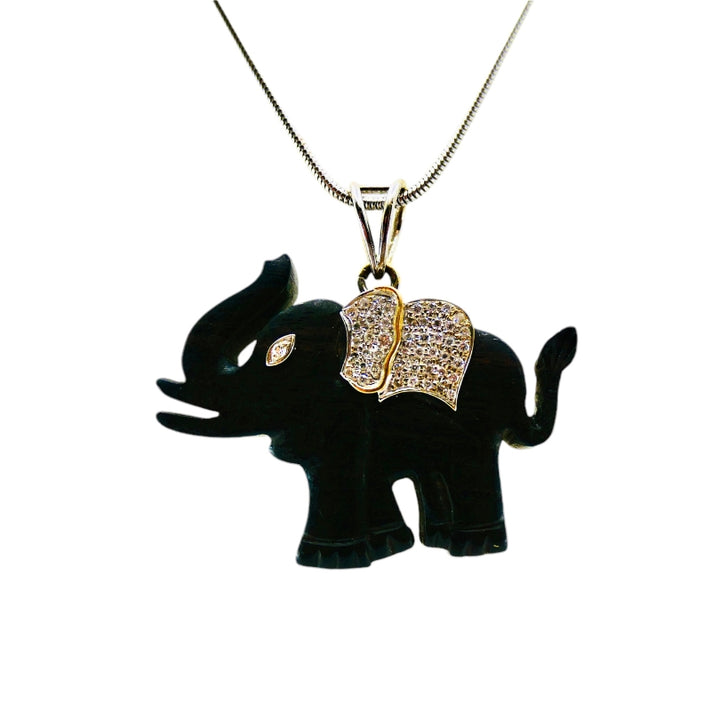 Elephant Pendant Ebony Diamond 18k Gold Snake Chain Necklace