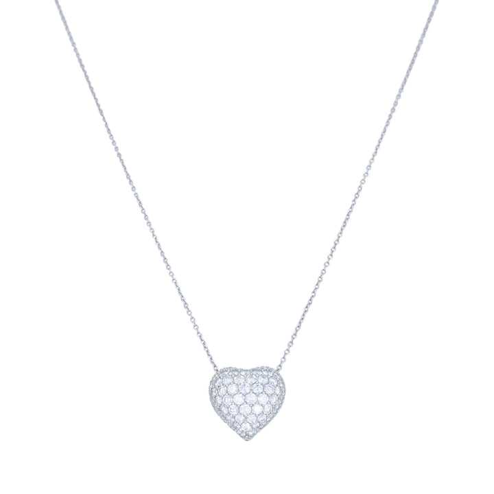 Cartier Pave Diamond Platinum Heart Pendant Necklace