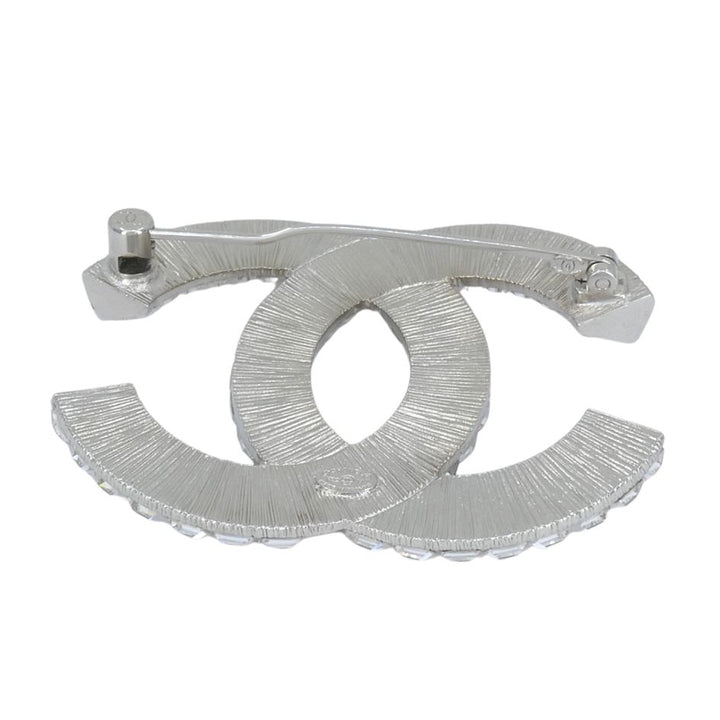 Chanel CC Logo Crystal Silver Pin Brooch