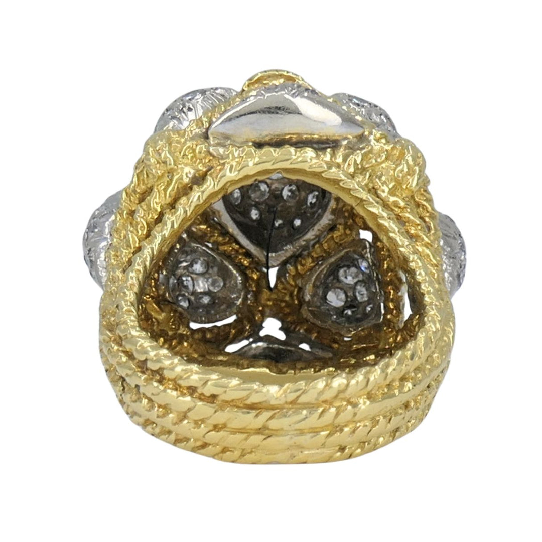 Vintage 18k Yellow Gold and 14k White Gold Diamond Dome Cocktail Ring