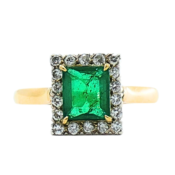 Emerald Ring Vintage 14k Gold Diamond