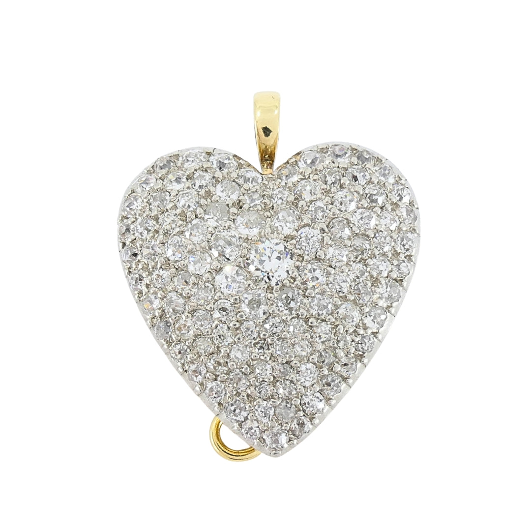 Cartier 18k Gold Platinum Pavé Diamond Heart Brooch-Pendant