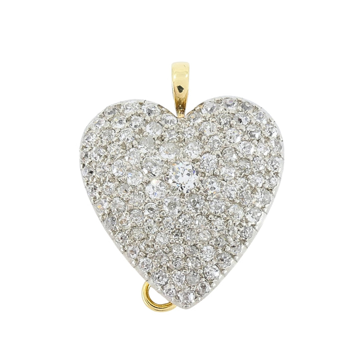 Cartier 18k Gold Platinum Pavé Diamond Heart Brooch-Pendant