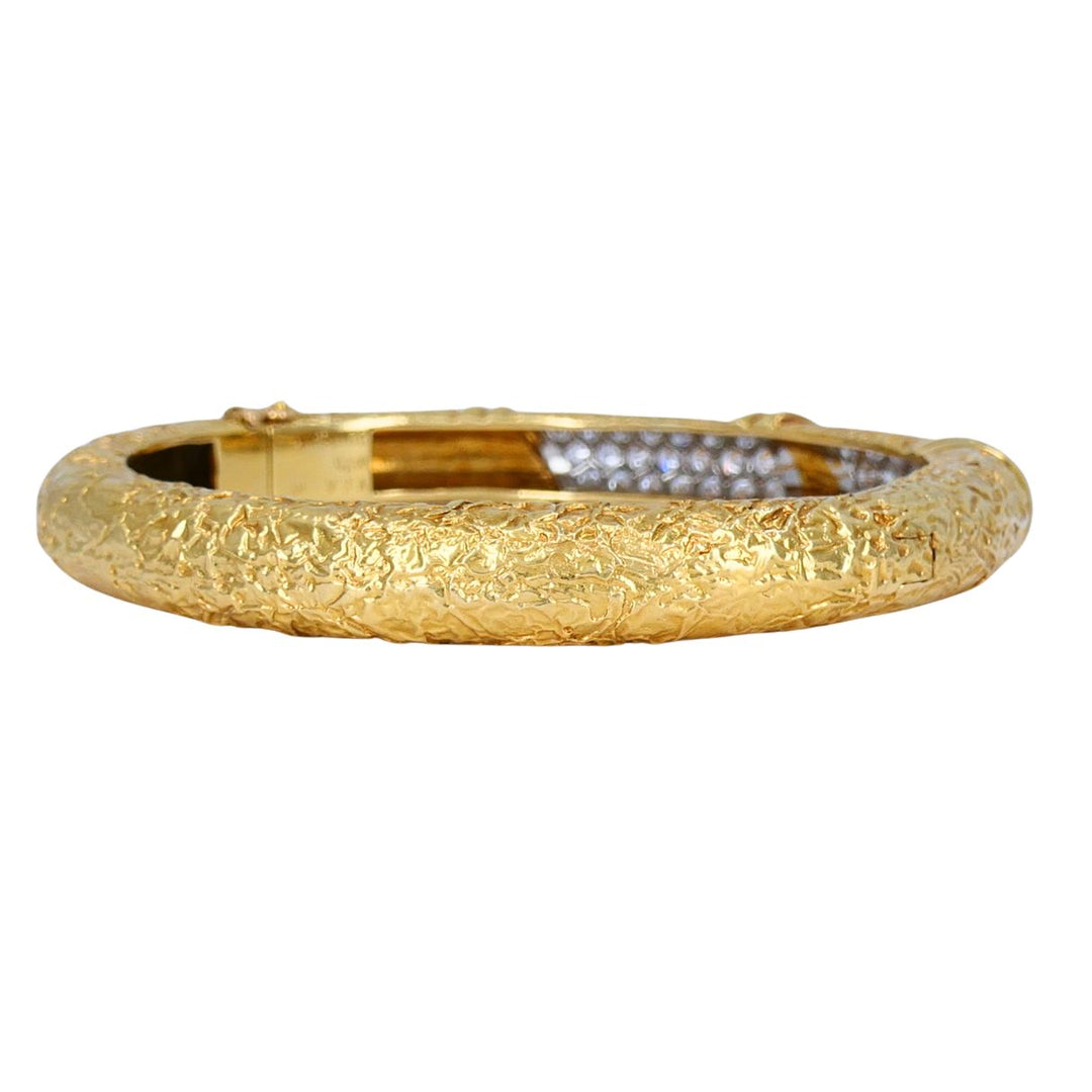 Vintage Van Cleef & Arpels 18k Gold Platinum Diamond Hinged Bangle Bracelet