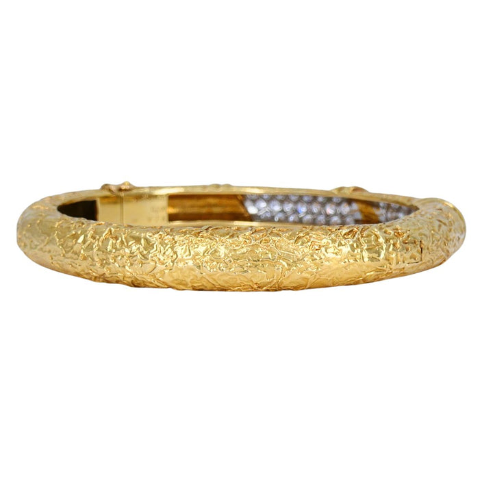 Vintage Van Cleef & Arpels 18k Gold Platinum Diamond Hinged Bangle Bracelet