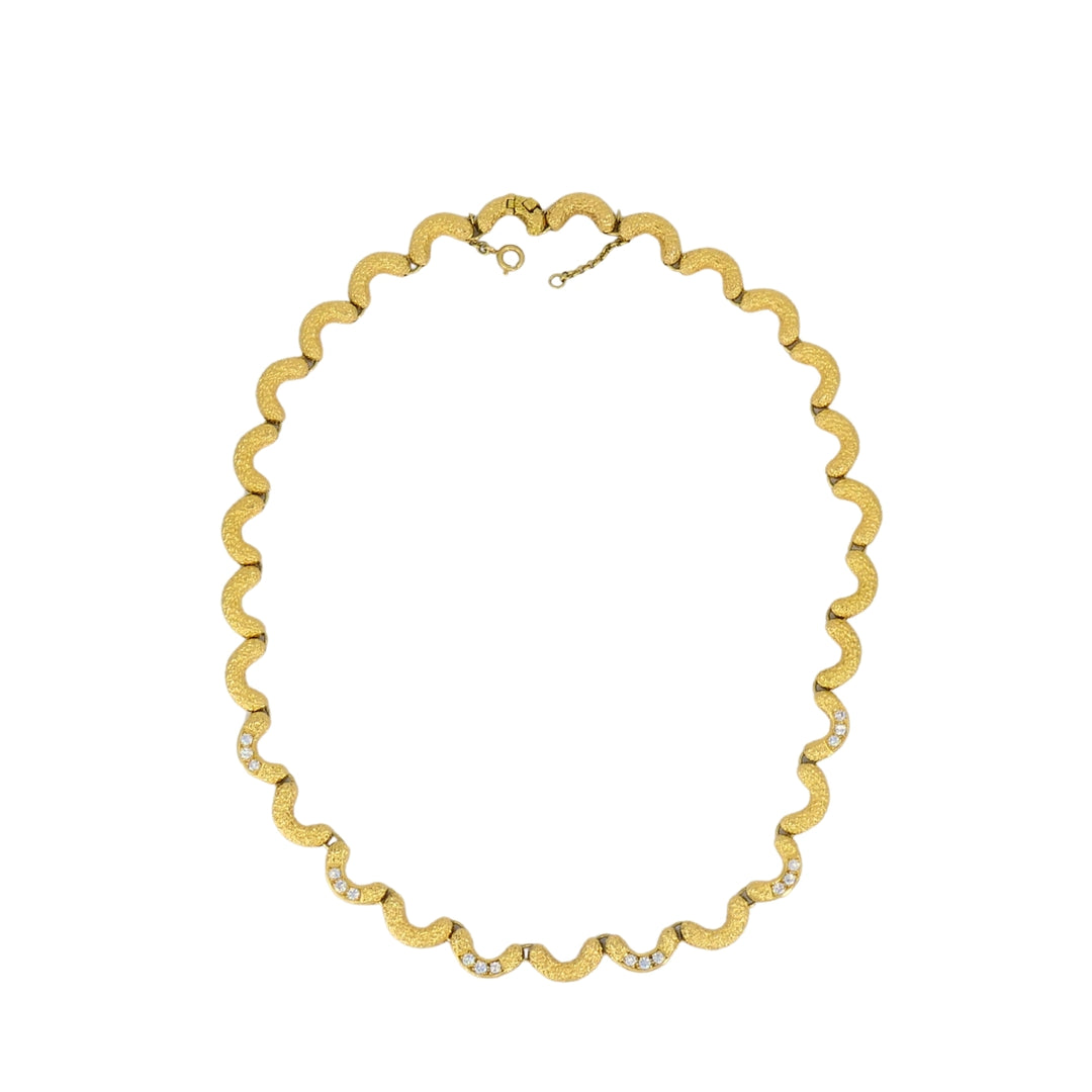 Diamond Necklace 18k Gold Vintage Scalloped - Fred Paris