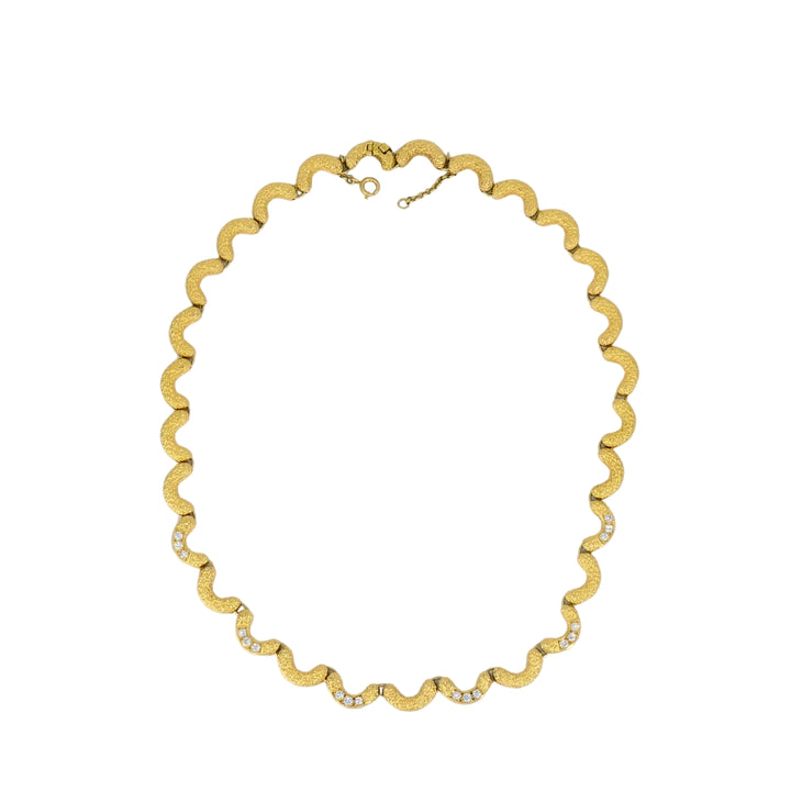 Diamond Necklace 18k Gold Vintage Scalloped - Fred Paris
