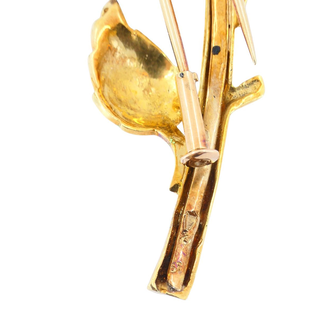 Vintage 18k Gold Diamond Enamel Flower Pendant Clip Brooch