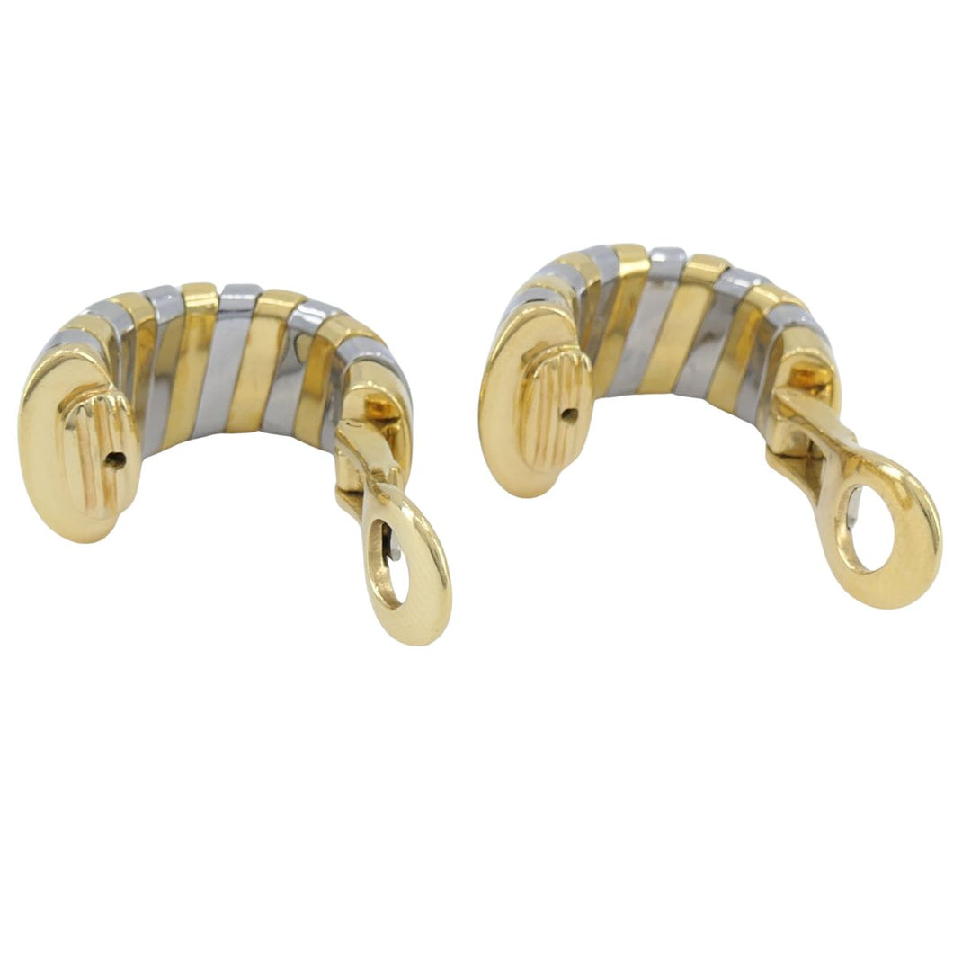 Vintage Bvlgari 18k Gold Stainless Steel Tubogas Huggie Bulgari Earrings